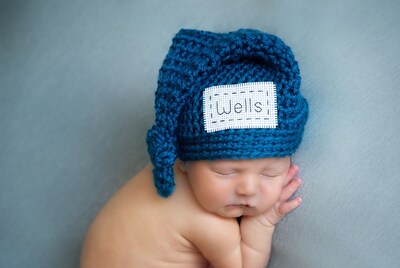 Newborn Knotted Monogrammed Baby Hat, Newborn Name Hat, Top Knot Hospital Hat, Baby Shower Gift, Coming Home Outfit, Newborn Photo Prop - image2